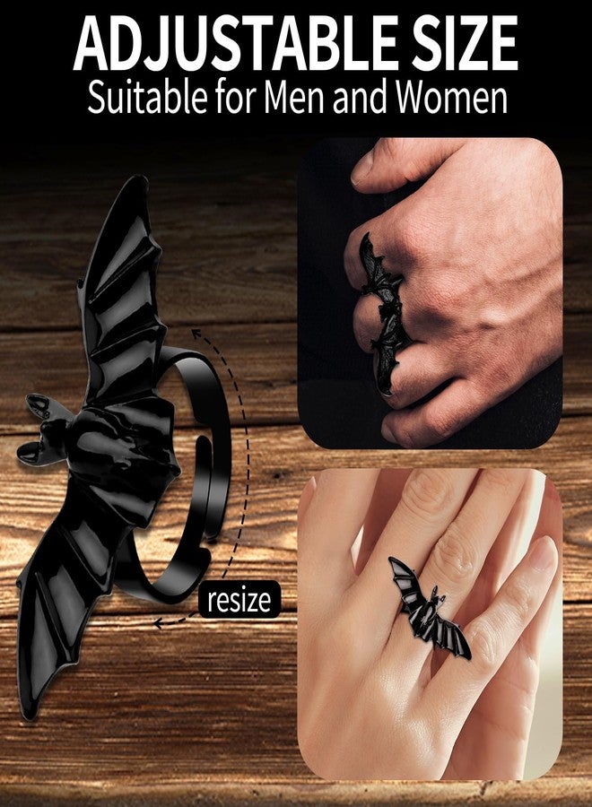 sodknow 2 Pcs Bat Rings for Men Women Adjustable Black Cool Punk Goth Open Bat Wing Rings Cosplay Halloween Jewelry Cosplay Accessories For Teen Son Boyfriend Brother - Image 5